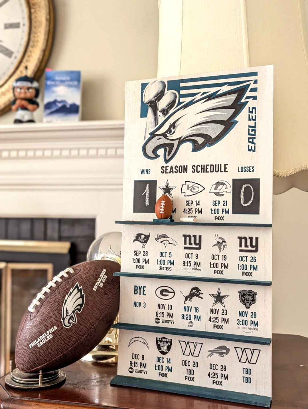 Philadelphia Eagles hand made FOOTBALL SCHEDULE