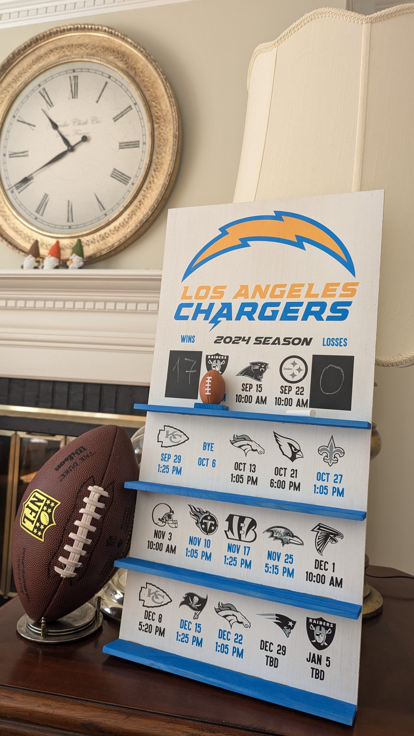 LA Chargers hand made FOOTBALL SCHEDULE