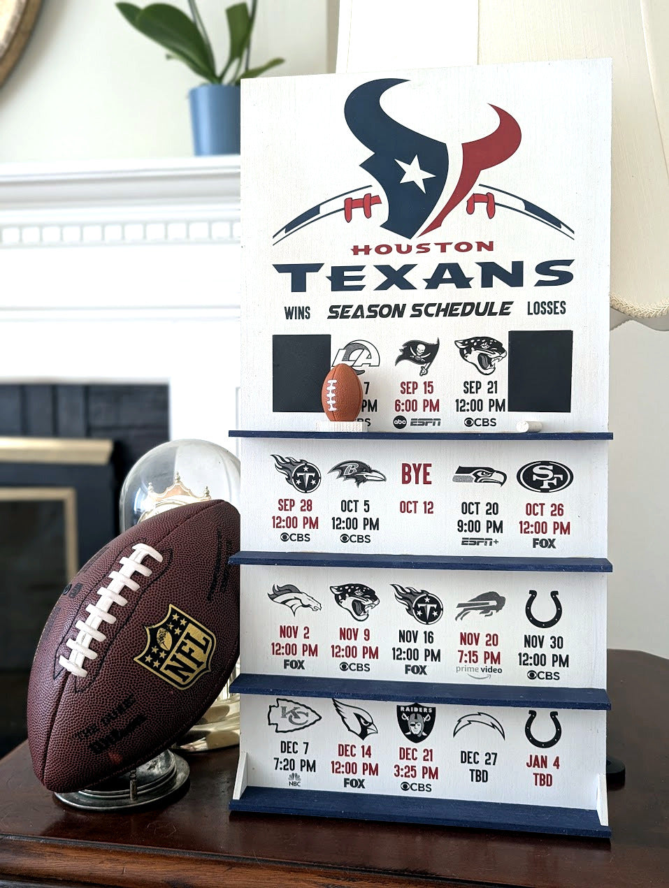 Houston Texans hand made FOOTBALL SCHEDULE