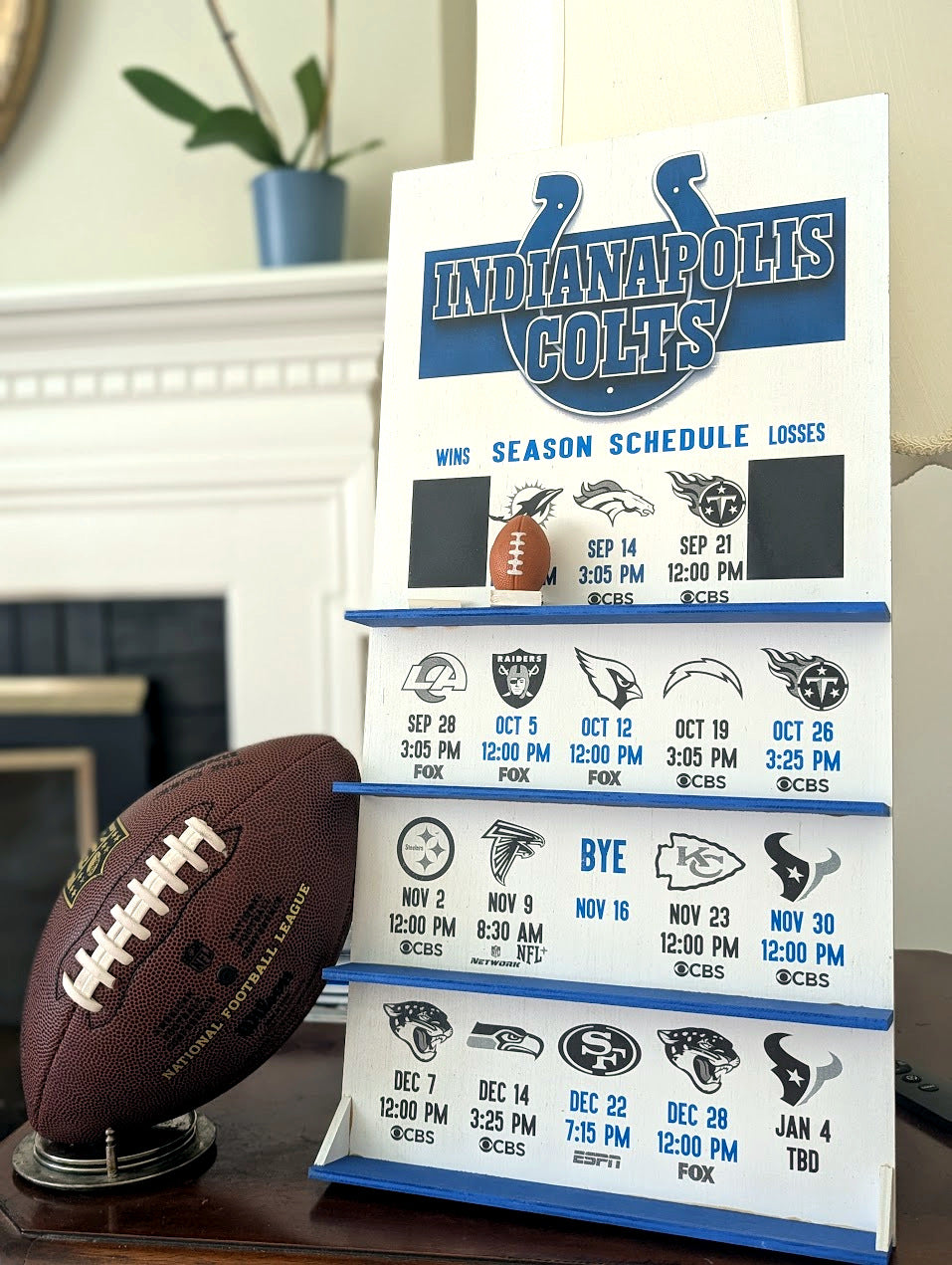 Indianapolis Colts hand made FOOTBALL SCHEDULE