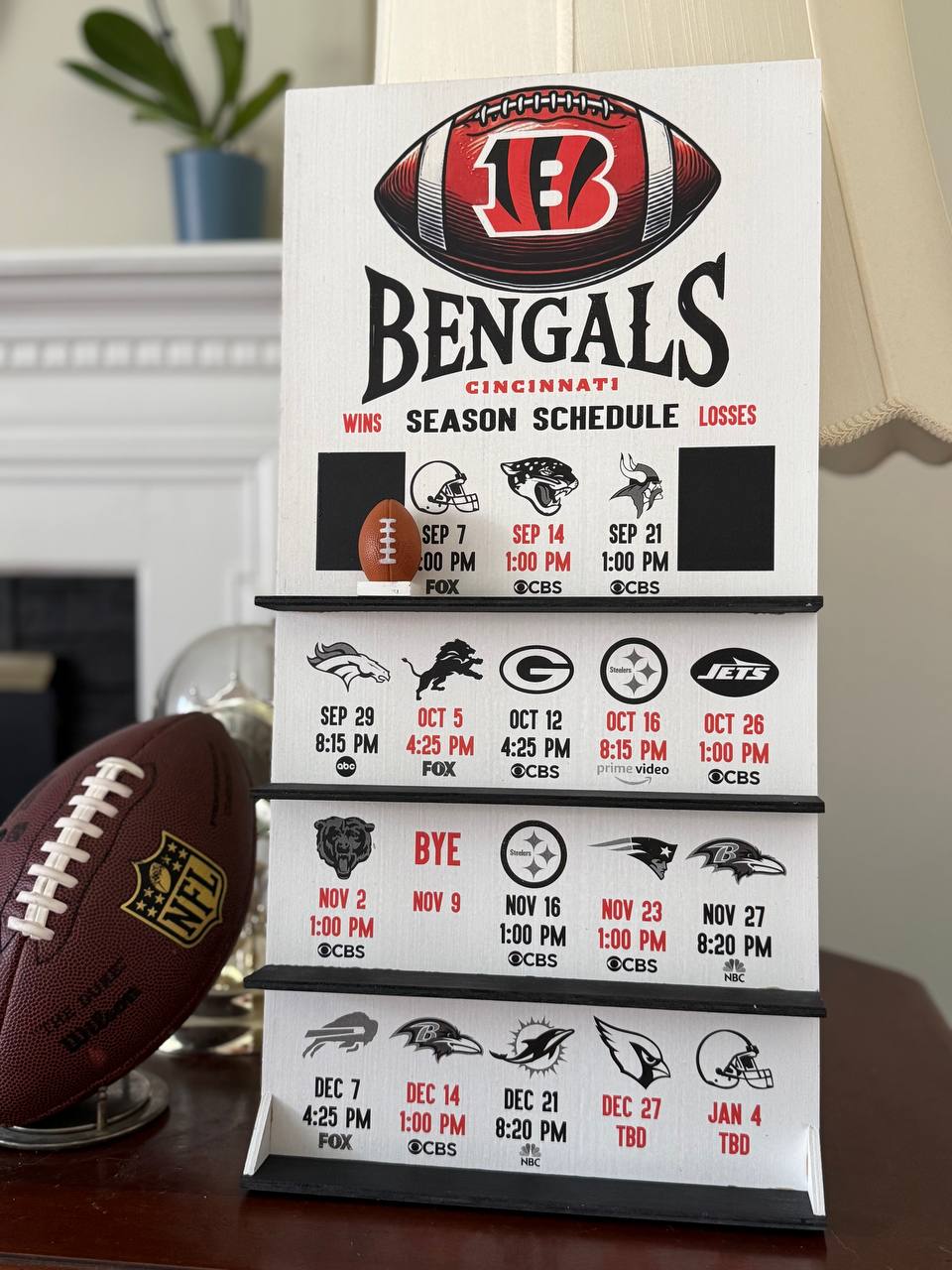 Cincinnati Bengals hand made FOOTBALL SCHEDULE