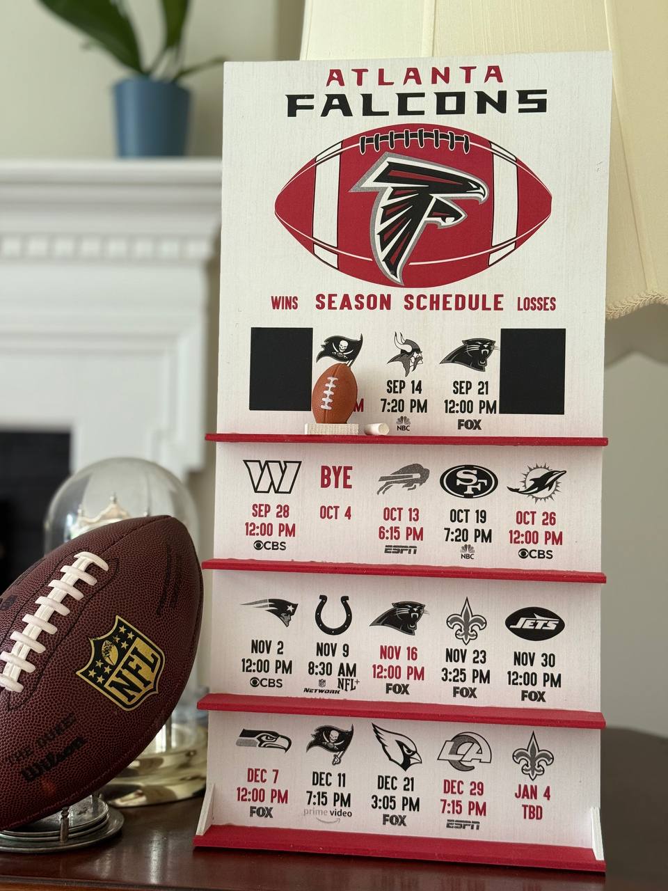 Atlanta Falcons hand made FOOTBALL SCHEDULE