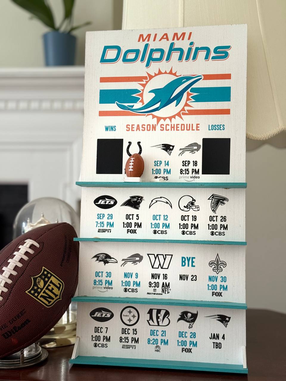 Miami Dolphins hand made FOOTBALL SCHEDULE