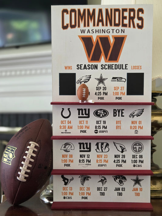 Washington Commanders hand made 2026 FOOTBALL SCHEDULE