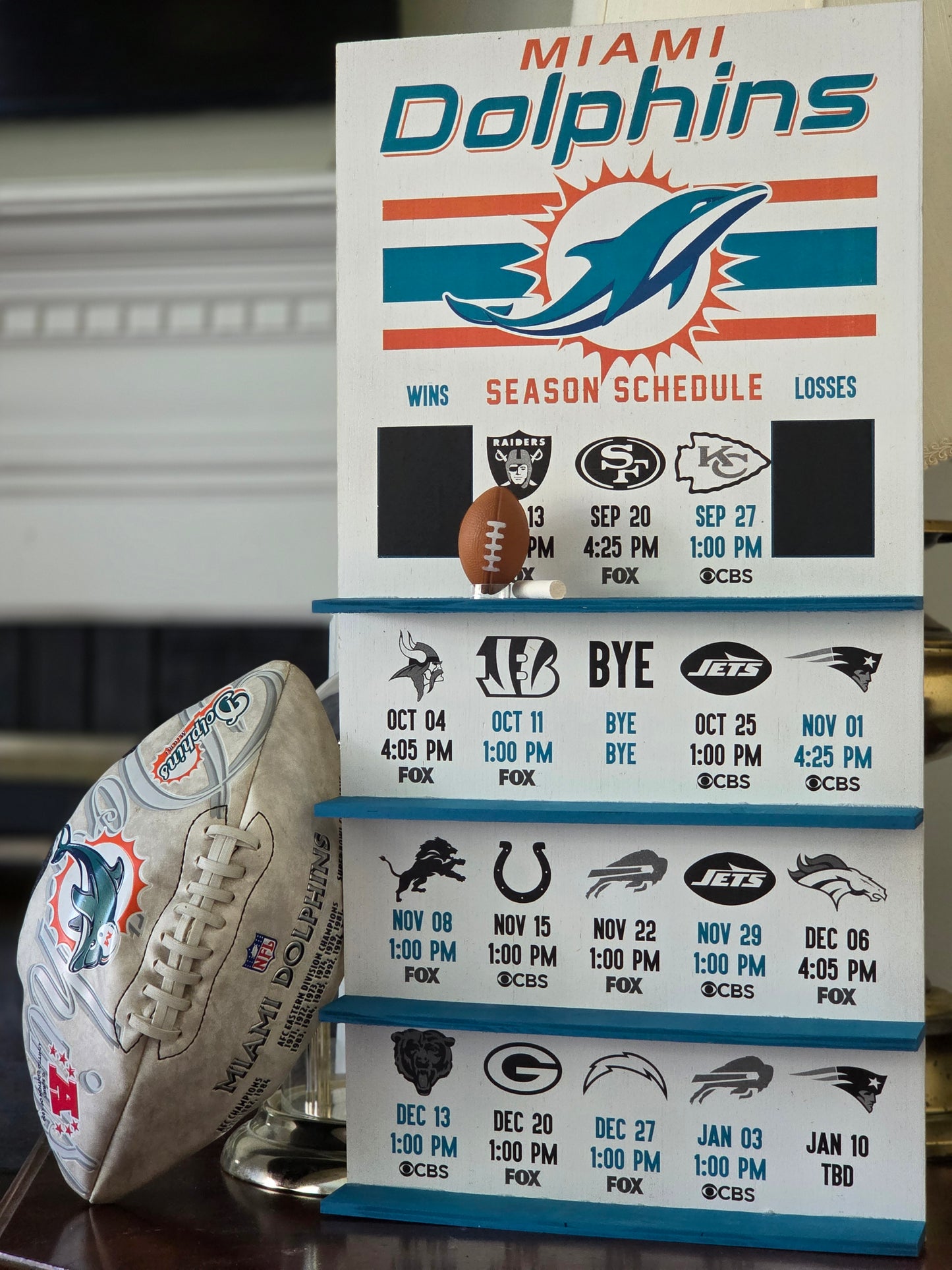 Miami Dolphins hand made 2026 FOOTBALL SCHEDULE