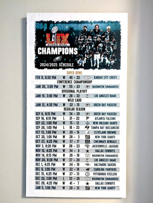 Eagles 2024-25 wooden hand made schedule