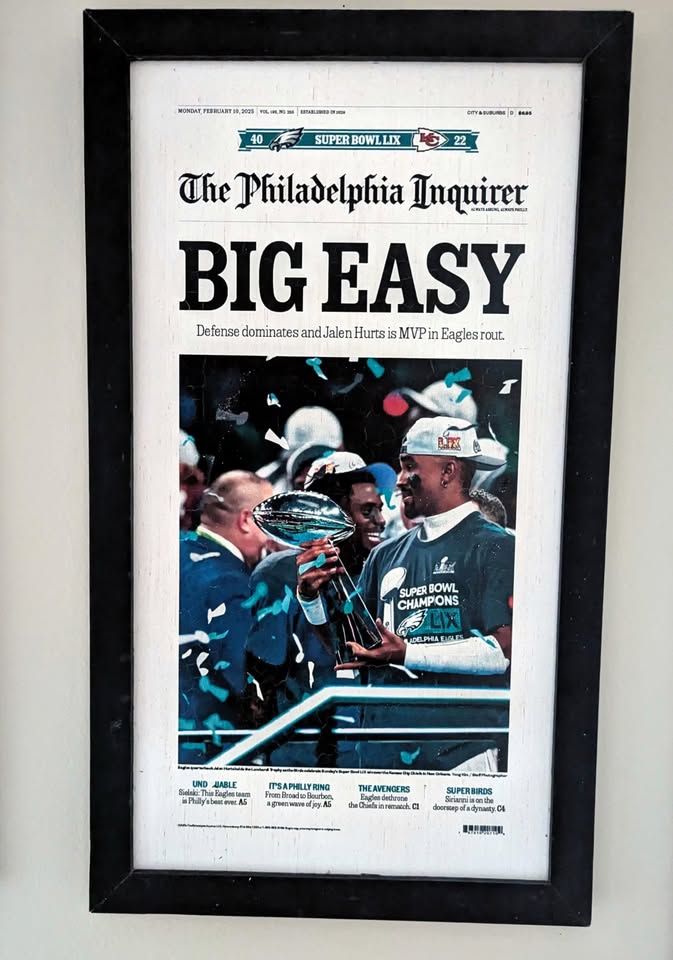 Eagles LIX Super Bowl wooden hand made front page