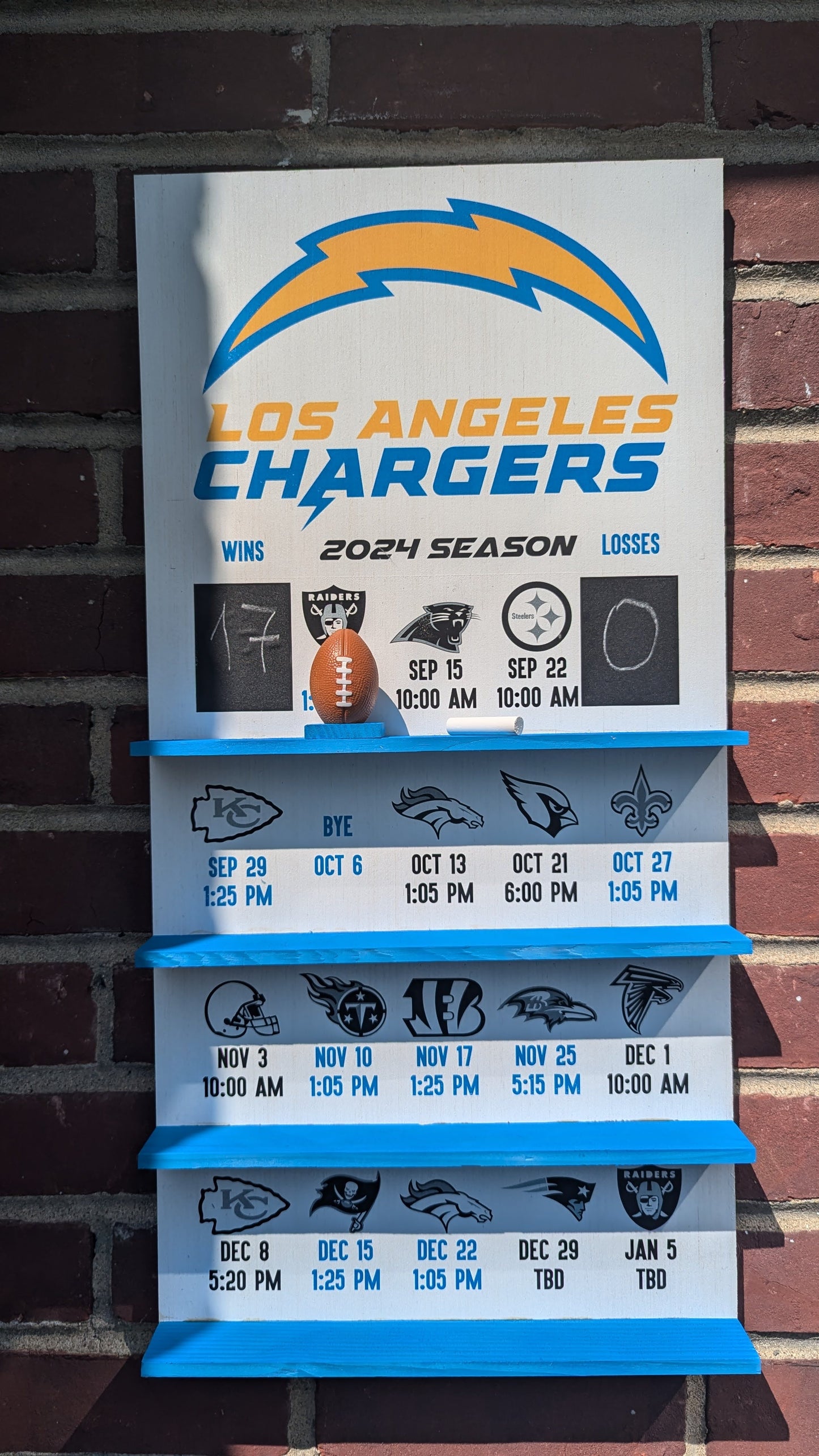 LA Chargers hand made FOOTBALL SCHEDULE