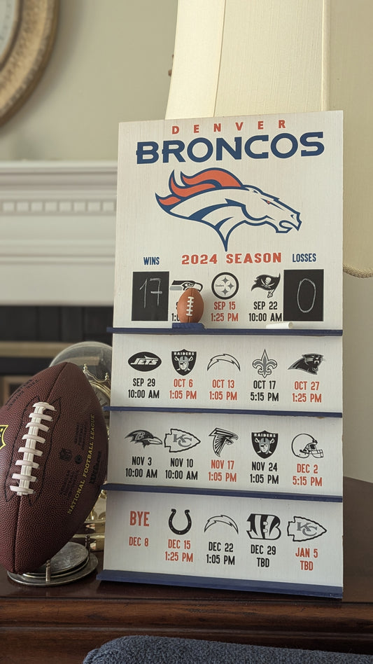 Denver Broncos hand made FOOTBALL SCHEDULE.