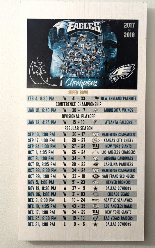Eagles 2017-18 wooden hand made schedule