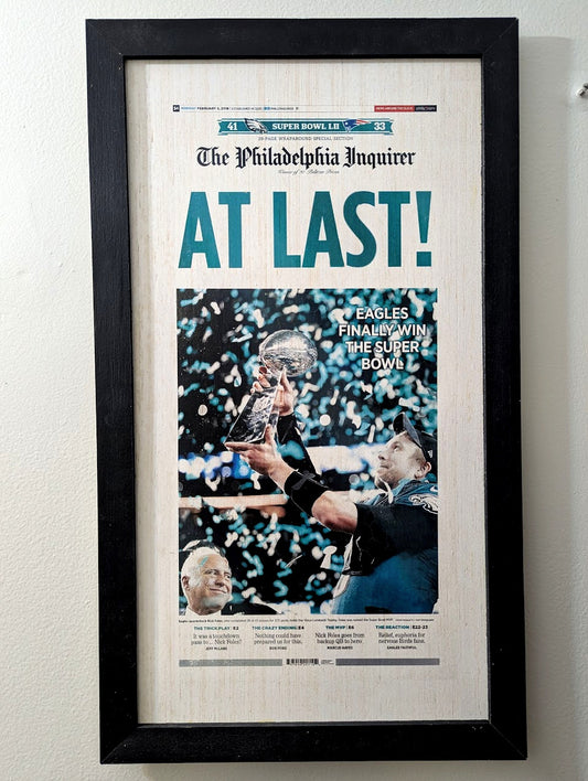 Eagles LII Super Bowl wooden hand made front page