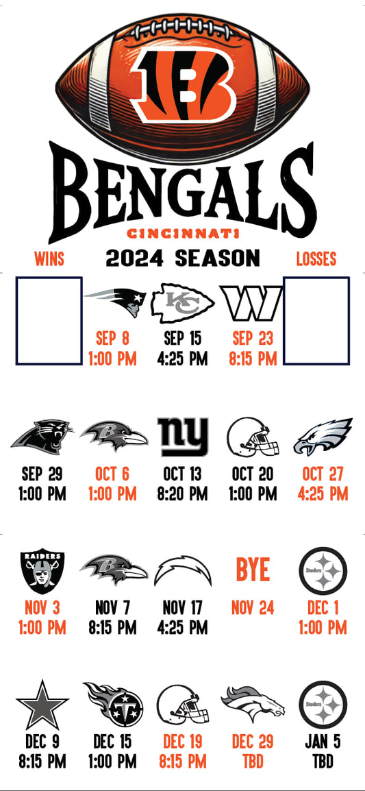 Cincinnati Bengals hand made FOOTBALL SCHEDULE