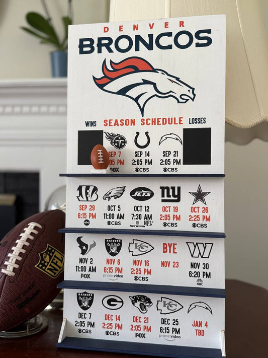 Denver Broncos hand made FOOTBALL SCHEDULE.